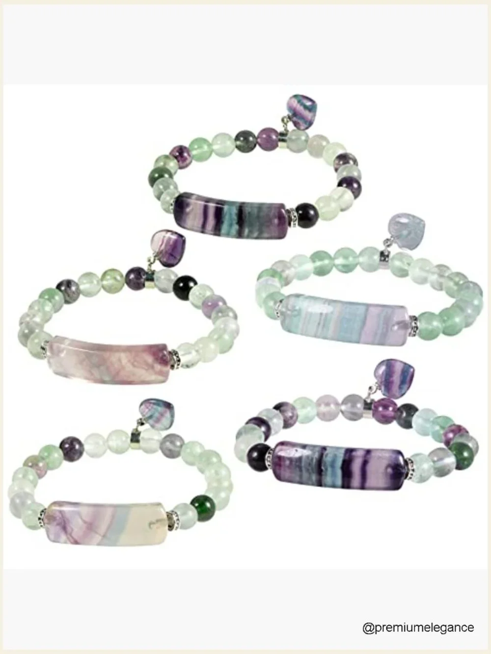 Healing Stone 8mm Beaded Stretch Bracelet with Heart Charm